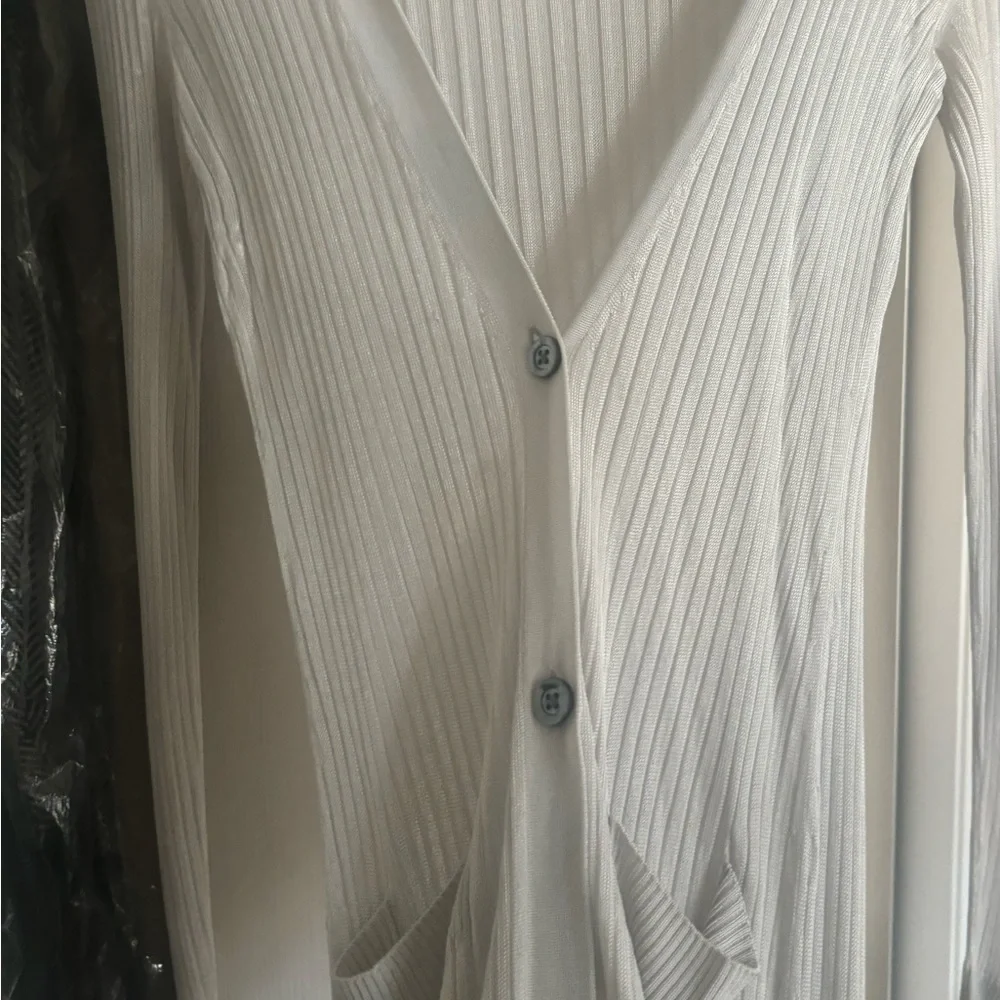 Banana Republic Women gray silk Long Knit ribbed Cardi Sweater buttons
